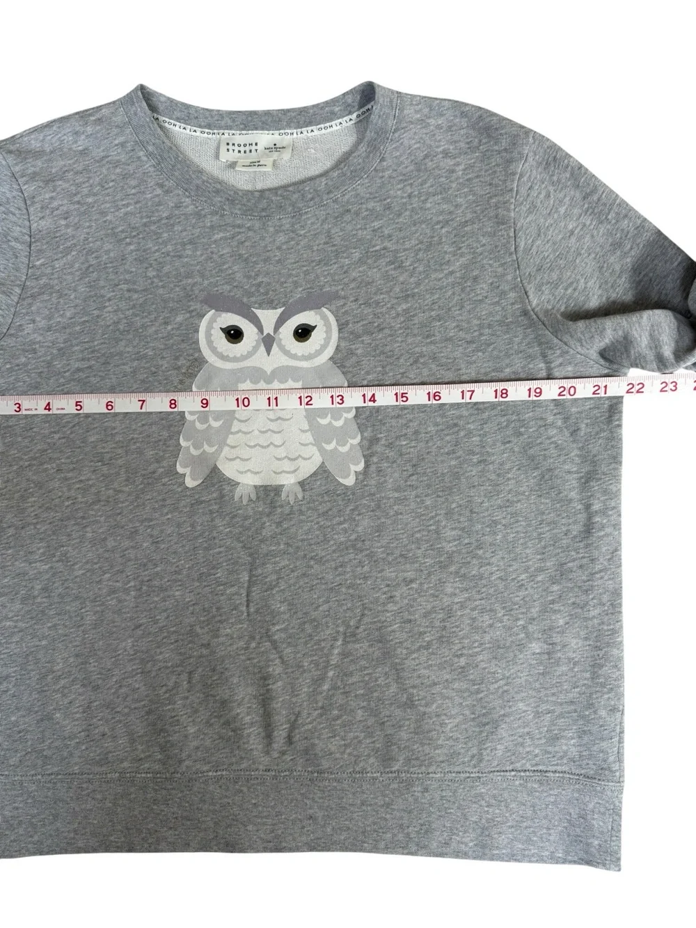 Kate Spade Broome Street Owl Sweatshirt Gray Cotton Pullover Ooh La La Medium
